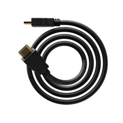 Black twisted HDMI cable isolated. HDMI plug cable wound in a circle 3D rendering