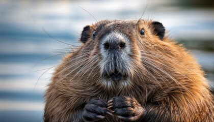 Curious Chubby Charm Enchanting Moment of a Plump Beaver Pondering in Serene Forest Twilight, Showcasing Rich Autumn Tones and Textures in a Whimsical Manner.