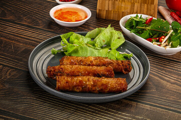 Fried Vietnamese spring roll with special sauce