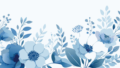 Abstract Floral Background Featuring Blue Watercolor Flowers Isolated on White – Elegant Hand-Painted Design