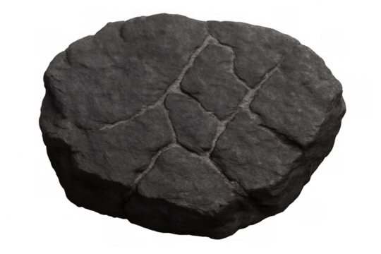 Dark fractured stone hovering against transparent backdrop, ideal for digital compositing and graphic design projects