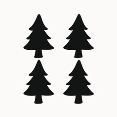 Obraz premium Four Simple Evergreen Trees Black and White Forest Illustration