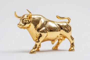 Golden bull statue standing isolated on white