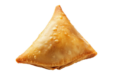 Golden brown crispy samosas isolated on white transparent background, traditional Indian snack concept with fried texture