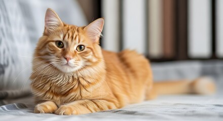 Obraz premium Charming Ginger Tabby Cat Relaxing on a Couch: A Cozy Indoor Portrait