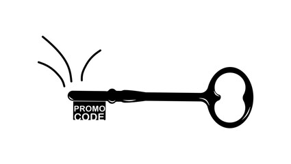 promo code as old key, black isolated silhouette