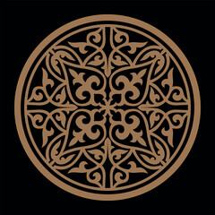 Traditional ornament of middle Asia for decoration of clothes and yurts. Nomadic ornament. Ornamental elements and motifs of Kazakh, Kyrgyz, Uzbek, national Asian decor for plate, textile and print