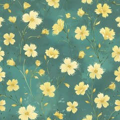 Vintage seamless tiny floral pattern. Turquoise background with small light yellow flowers. Design for wallpaper, clothing, packaging, fabric, cover, textiles Generative AI 