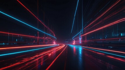 Futuristic Red and Blue Neon Light Stripes. Sci-Fi Digital Backdrop.
