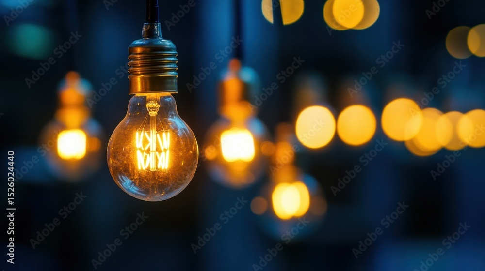 Poster a vintage light bulb emits a warm glow in a dark setting, creating a stunning bokeh effect. this ima