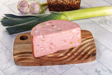 Italian Mortadella pork sausage piece