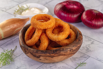 Golden fried onion rings snack