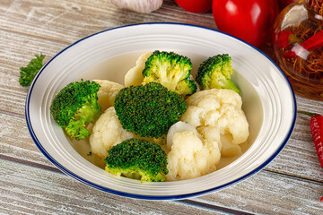 Vegan cuisine Steamed cauliflower and broccoli cabbage