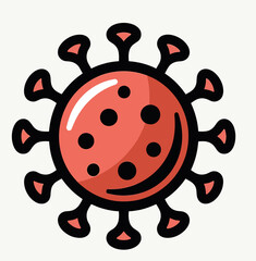 A simple, modern cartoon icon of a red virus or bacterium cell, a clean vector graphic for medical, health, or science-related awareness campaigns and websites.
