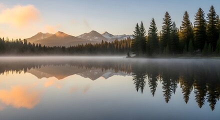 Fototapeta premium Serene Sunrise Reflection on Mountain Lake