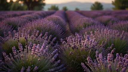 Blooming Lavender Field Featuring Soft Purple Tones, Creating a Tranquil and Aromatic Atmosphere.