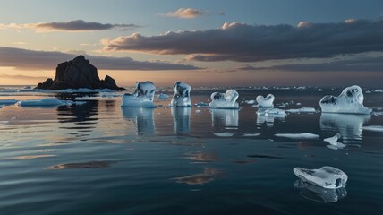Translucent Blue Ice Hearts Floating on Water. Creating a Serene and Dreamy Ocean Scene