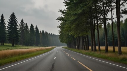 Serene Road Flanked by Trees on Either Side. A Tranquil and Peaceful Journey