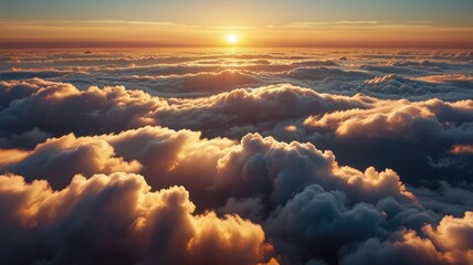 Dreamy Sunrise Over Clouds. Soft Light in a Heavenly and Tranquil Scene