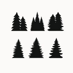 Collection of Six Simple Pine Tree Silhouettes  Perfect for Nature Designs