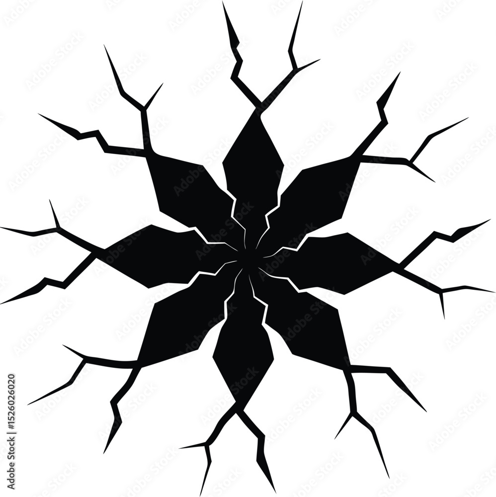 Poster abstract black and white design depicting crack lines or explosion burst with sharp elements