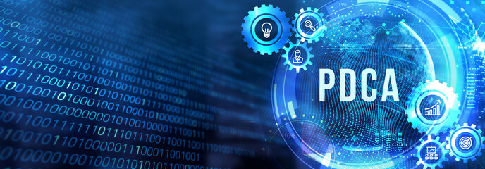 PDCA Plan Do Act Check Business technology concept. Technology, Internet and network concept. 3d illustration