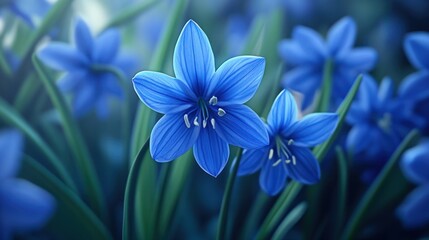 Naklejka premium Stunning Blue Flowers in a Lush Garden