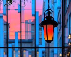 Sunset lantern through window