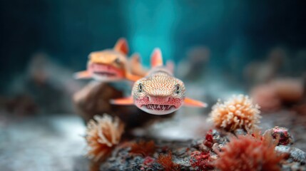 Two small sharks in underwater habitat