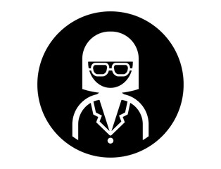 白衣を着た人のシンプルな丸いモノクロ白抜きイラストアイコン