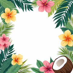 Obraz premium Vibrant Colorful Tropical Summer Frame with Palm Leaves and Flowers