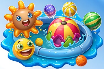 Summer Fun Kids Pool Party Splash Illustration