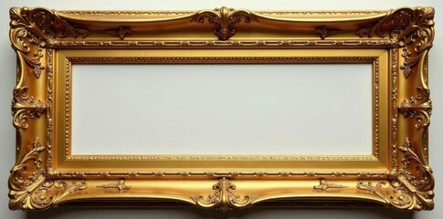 Elegant gold rectangular frame, ornate details, frame mockup, photo frame mockup, empty