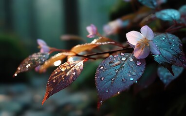 Dew-kissed blossoms in forest light