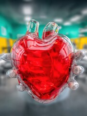 Transparent heart in hands