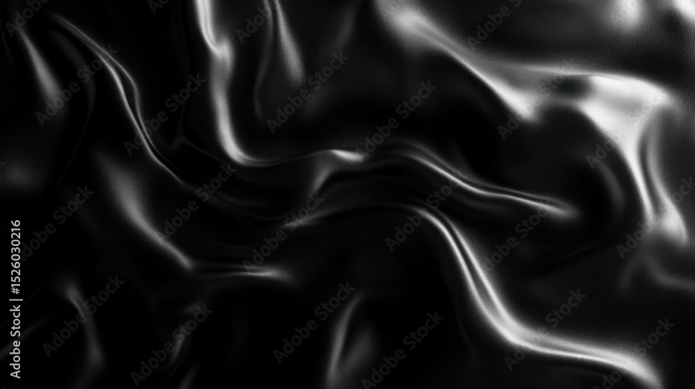 Poster smooth flowing black silk fabric with glossy highlights creating elegant soft folds and a luxurious 