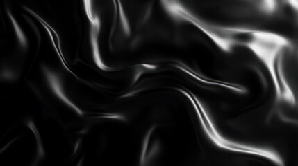 Obraz premium Smooth flowing black silk fabric with glossy highlights creating elegant soft folds and a luxurious texture