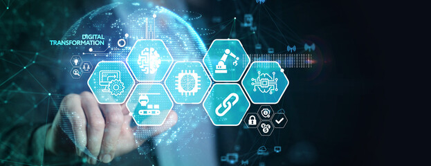 Concept of digitization of business processes and modern technology. Digital transformation.