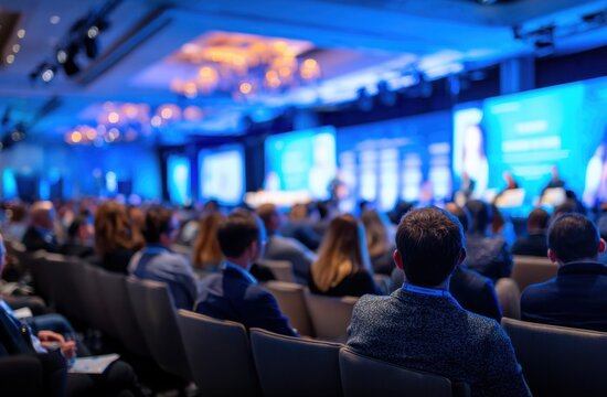 Audience attending business conference presentation event