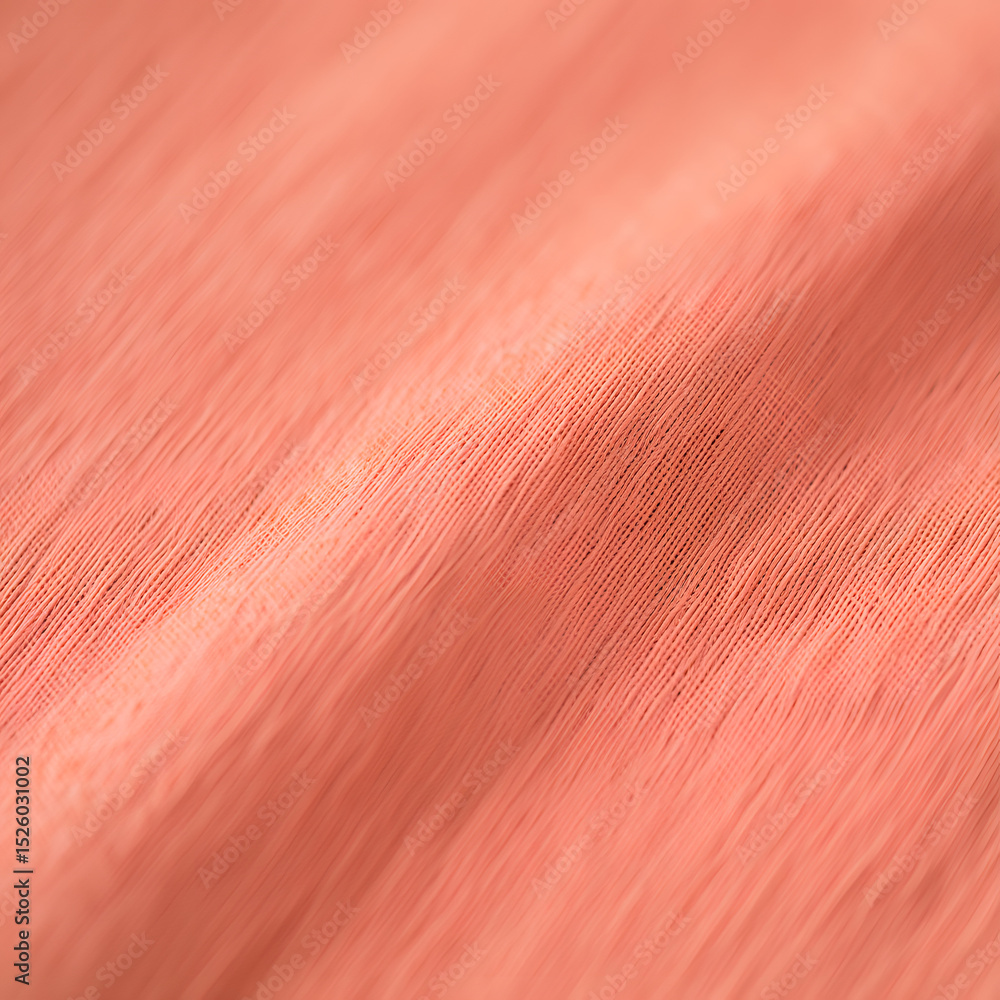 Poster a close up view of a peach colored fabric with visible texture and diagonal lines across the surface