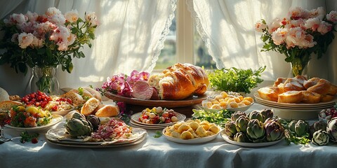 Exquisite Feast: An Abundance of Culinary Delights on a Sumptuous Table