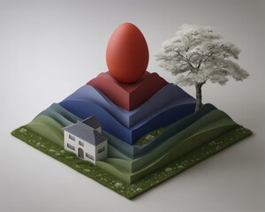 Abstract isometric landscape with egg