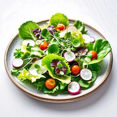 Healthy Fresh Mixed Salad with Radish, Cherry Tomatoes, and Lettuce on Plate
