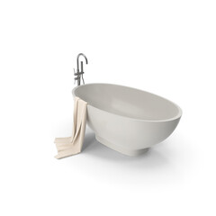 Modern White Bathtub with Faucet and Towel isolated on transparent background