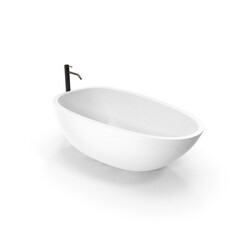 Minimalist White Bathtub with Black Faucet isolated on transparent background