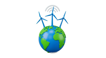 Naklejka premium Wind turbines on earth globe concept for renewable energy sustainable solutions and green power generation