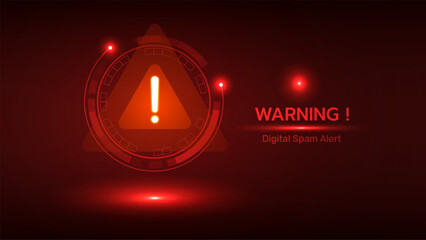 HUD Warning Spam Interface Vector with Alert Display Screen UI and Critical Danger Alarm Caution.