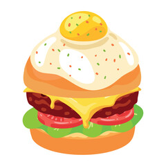 Delicious Cheeseburger with Fried Egg Vector Illustration