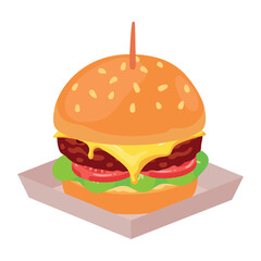 Cheeseburger Vector Illustration on Take-Out Tray