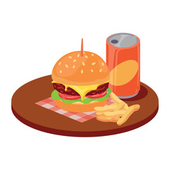 Complete Cheeseburger Meal Vector Illustration